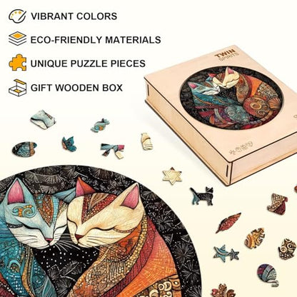 Twin Cats Puzzles Adults Gifts for Women Men Wooden 200 Pieces 11.4 x 11.4in