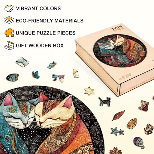 Twin Cats Puzzles Adults Gifts for Women Men Wooden 280 Pieces 13.4 x 13.4in