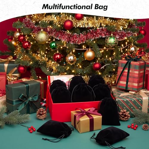 100 Pcs Black Velvet Drawstring Bags (100 Count)