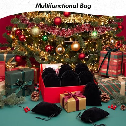 100 Pcs Black Velvet Drawstring Bags (100 Count)