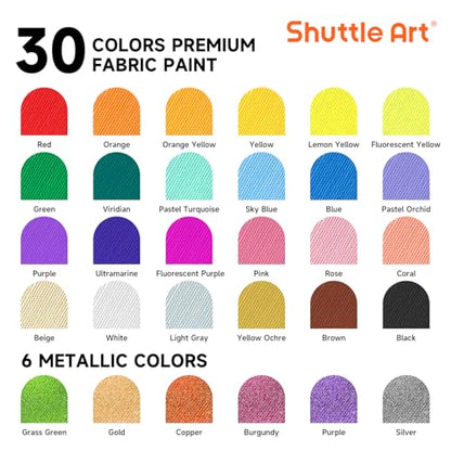 Fabric Paint Shuttle Art 30 Colors Permanent Soft Fabric Paint in Bottles (60 Fl Oz)