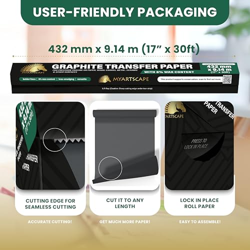 Graphite Transfer Paper Roll 17" x 30ft Black Waxed