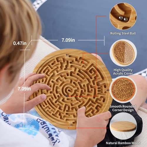 Round Wooden Labyrinth Board Game