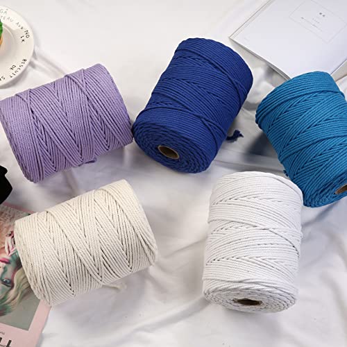 Macrame Cord 4mm x 328yards Natural Macrame Cotton Rope Colored Macrame Rope Soft Cotton Cord Macrame Supplies Craft Rope Macrame Yarn for Plant Hanger Wall Hanger Dreamcatcher