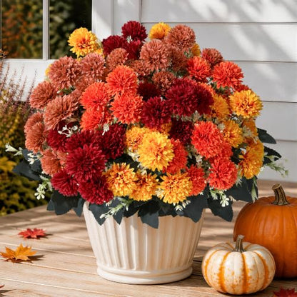 Fake Mums Artificial Fall Flowers for Outdoors Outside Decorations