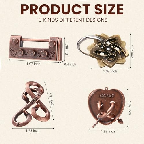 9 Pcs Metal Brain Teasers 3D Steel Puzzle Set (9 Count)