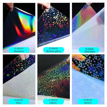36 Sheets Holographic Sticker Paper Clear Self (36 Count)