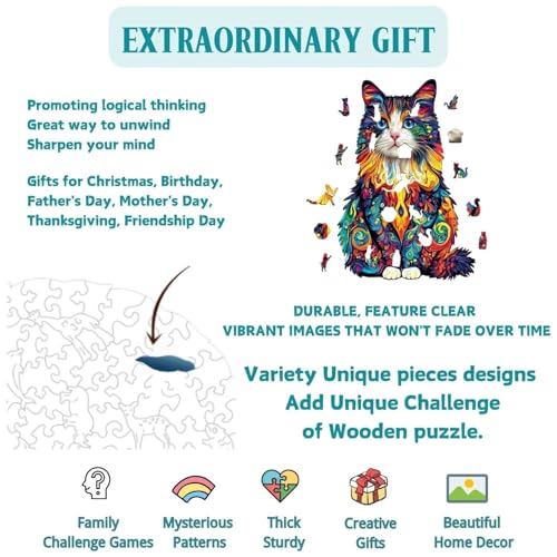 Colorful Ragdoll Cat Puzzles Adults Gifts Wooden 195 Pieces 13.4 * 9.2in