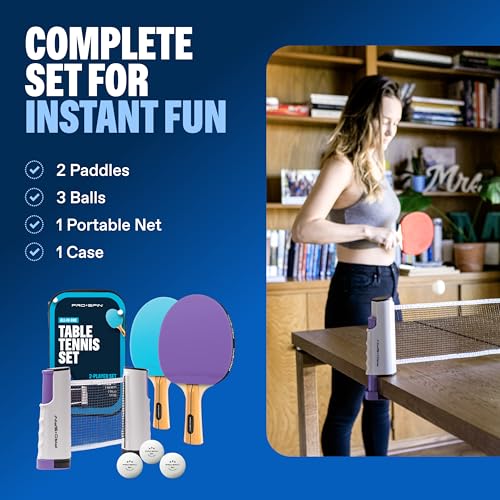 Portable Ping Pong Set with Retractable Ping Pong Net for Any Table