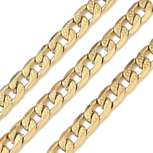 16.4 Feet(5m) 304 Stainless Steel Cuban Chain Roll Curb Chains Unfinished Gold Plated Roll for Men Women Jewelry Making DIY Crafts - 9x6mm