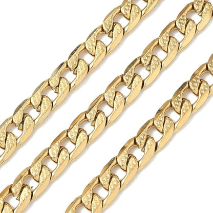 16.4 Feet(5m) 304 Stainless Steel Cuban Chain Roll Curb Chains Unfinished Gold Plated Roll for Men Women Jewelry Making DIY Crafts - 9x6mm