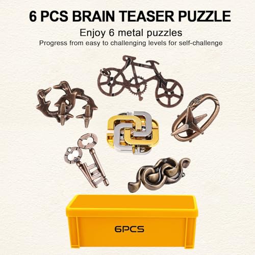 6 PCS Metal Brain Teaser Puzzles for Adults and Kids (72 Count)