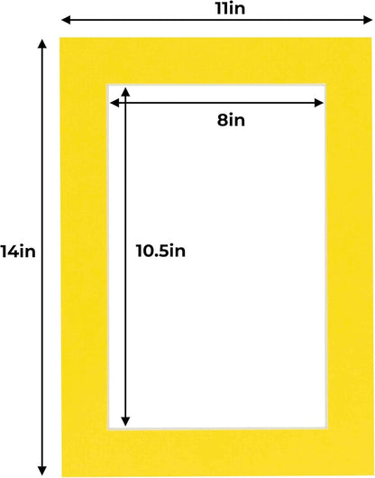 11x14 Mat for 8.5x11 Photo - Precut Yellow Picture Matboard for Frames 11 x 14 Inches - Bevel Cut Matte to Display Art 8.5 x 11 Inches - Acid Free Pack of 25 MATS with Backing Boards & Clear Bags