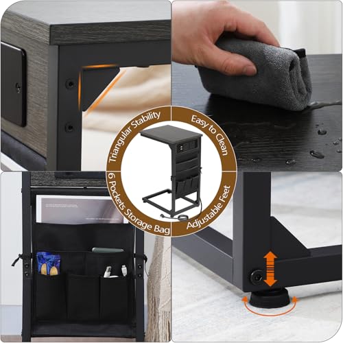 C Shaped End Table with Charging Station