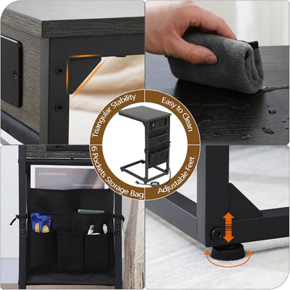 C Shaped End Table with Charging Station