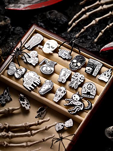 20 Pieces Enamel Pins Skull Spooky Skeleton Enamel Pins Set Black Decorative Cartoon Goth Skull Horror Dark Brooch Cute Lapel Buttons for Jacket Backpack Hat Halloween (20 Count)