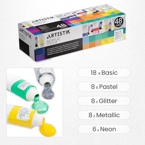 Acrylic Paint Set with 48 Opaque & Vibrant Colors for Beginners & Students (35.7076 Fl Oz)