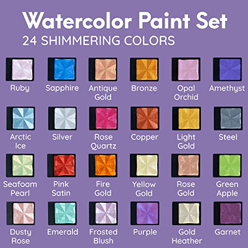 MozArt Komorebi Professional Metallic Watercolor Set 24 Colors Metal