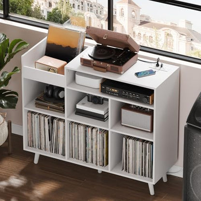 Large Record Player Stand with Vinyl Storage Cabinet