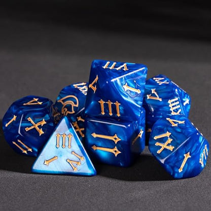 7 Die DND Dice Set Polyhedral Dice Set with a Leather Dice Bag (7 Count)