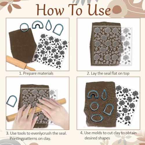 Hydrangea Texture Polymer Clay Texture Sheets Flowers Leaves Pattern Silicone Texture Stamp Clay Modeling Pattern Pad Texture Sheets for Polymer Clay Making Earrings Jewelry