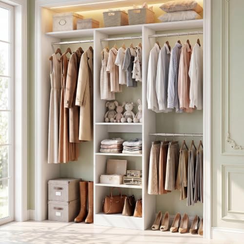 4FT Small Closet Organizer System with 4 Hanging Rods & 3 Shelves