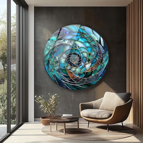 31.5''(80cm) Diameter Ocean Vortex Spiral Round Glass Wall Art Tempered Glass Printing Wall Decor Large Wall Art Wall Hangings
