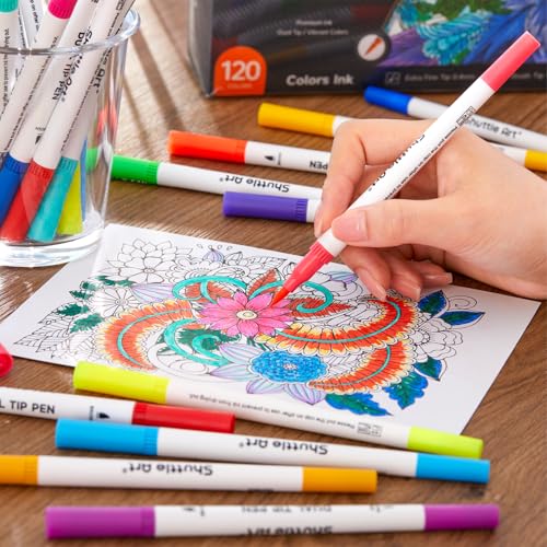 120 Colors Dual Tip Brush Marker Pens with 1 Coloring Book (120 Count)