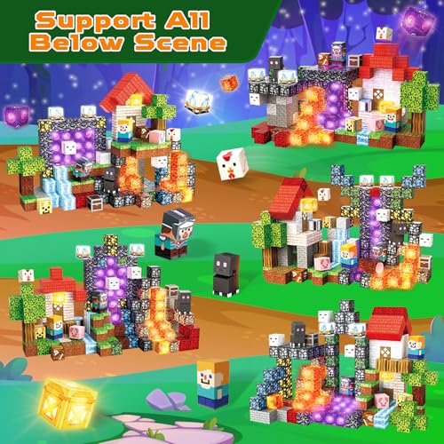 200 PCS Magnetic Blocks with Light Up Blocks (200 Count)
