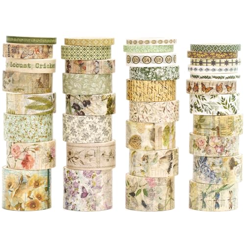 36 Rolls Vintage Washi Tape Pack Retro Arts Adhesive Tapes Wide Chronicle Decorative Masking Tape Sets for Craft (36 Count)