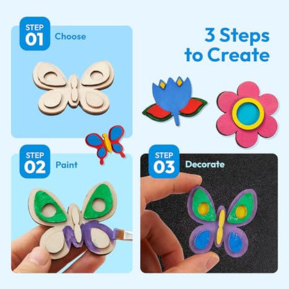 12 Wooden Magnet Creativity Arts & Crafts Painting Kit for Kids (12 Count)