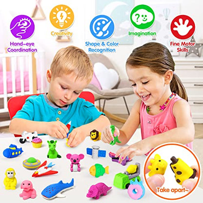 90Pcs Mini Animal Erasers Bulk Desk Pets Classroom Prizes 3D Puzzle Random (90 Count)