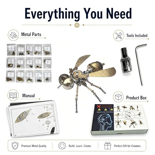 3D Metal Puzzle Mechanical Model Kit Steampunk Bee Insect 140+ Parts No Glue Build Premium Desktop Decor Christmas & Birthday Gift for Adults Hobbyists