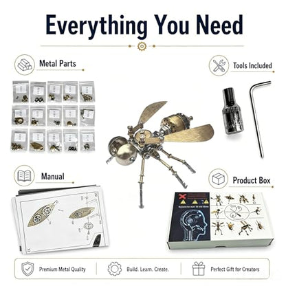 3D Metal Puzzle Mechanical Model Kit Steampunk Bee Insect 140+ Parts No Glue Build Premium Desktop Decor Christmas & Birthday Gift for Adults Hobbyists