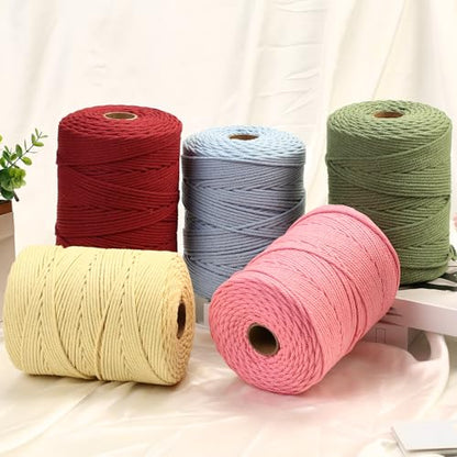 Macrame Cord 4mm x 328yards Natural Macrame Cotton Rope Colored Macrame Rope Soft Cotton Cord Macrame Supplies Craft Rope Macrame Yarn for Plant Hanger Wall Hanger Dreamcatcher