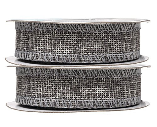 1 Inch Wide Gray Burlap Ribbon for Crafts (60 Foot)