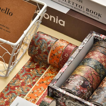 12 Rolls Kyoto Charm Washi Tape Set Japanese Arts Adhesive Tapes Geometric Garden Decorative Masking Tape Sets for Craft (12 Count)