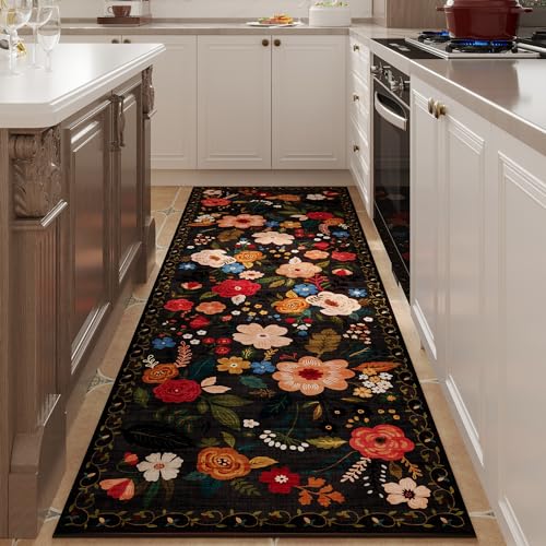 Runner Rug for Hallways Kitchen Rug Non Slip 2'x 6' Washable Runner Rugs with Rubber Backing Soft Floral Carpet Runner for Hallways