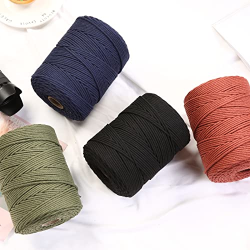 Macrame Cord 4mm x 328yards Natural Macrame Cotton Rope Colored Macrame Rope Soft Cotton Cord Macrame Supplies Craft Rope Macrame Yarn for Plant Hanger Wall Hanger Dreamcatcher