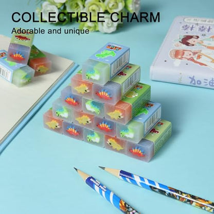 18Pcs Cute Dinosaur Erasers for Kids Bulk (18 Count)