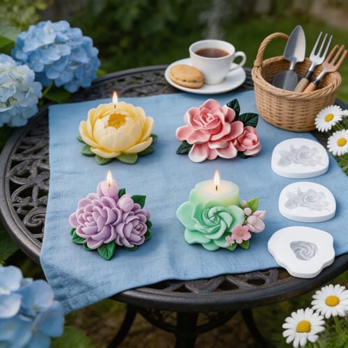 4 Pcs 3D Flower Candle Silicone Molds