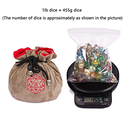 Large Dice Bag D&D with Pockets Khaki Dice Storage Bag D20 Pattern (20.4 Ounce)