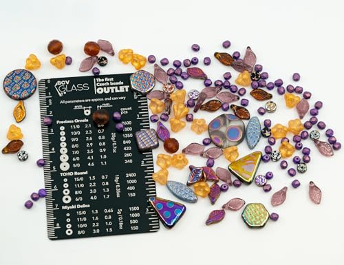 1.4oz (40g) Limited Mix of Czech Glass Beads, Hand Made Set Kit, Purple Fantasy Golden Bell Flowers