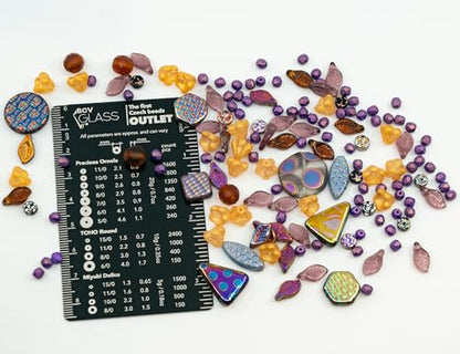 1.4oz (40g) Limited Mix of Czech Glass Beads, Hand Made Set Kit, Purple Fantasy Golden Bell Flowers