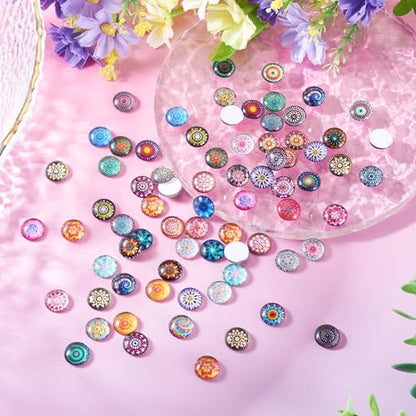 100Pcs Flower Printed Glass Cabochons for Jewelry Making