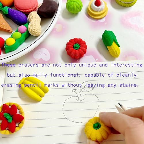 46PCS Mini Cute Fun 3D Food Erasers for Kids Bulk (46 Count)