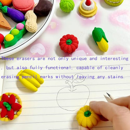46PCS Mini Cute Fun 3D Food Erasers for Kids Bulk (46 Count)