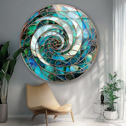 10''(25cm) Diameter Aqua Spiral Harmony Round Glass Wall Art Tempered Glass Printing Wall Decor Large Wall Art Wall Hangings