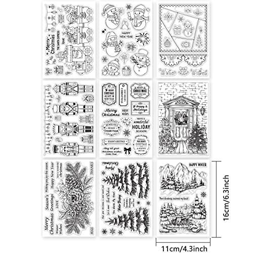 9 Sheets Different Style Winter Christmas Clear Stamps Silicone Transparent Stamps for Card Making Decoration and DIY Scrapbooking