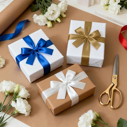 1-1/2 Inch 100 Yards Satin Ribbon Champagne Gold, Solid Color Fabric Ribbon for Gift Wrapping, Wedding, Polyester Gift Ribbon for Birthday Party Decoration, Craft, Hair, Floral, Sewing (300 Foot)